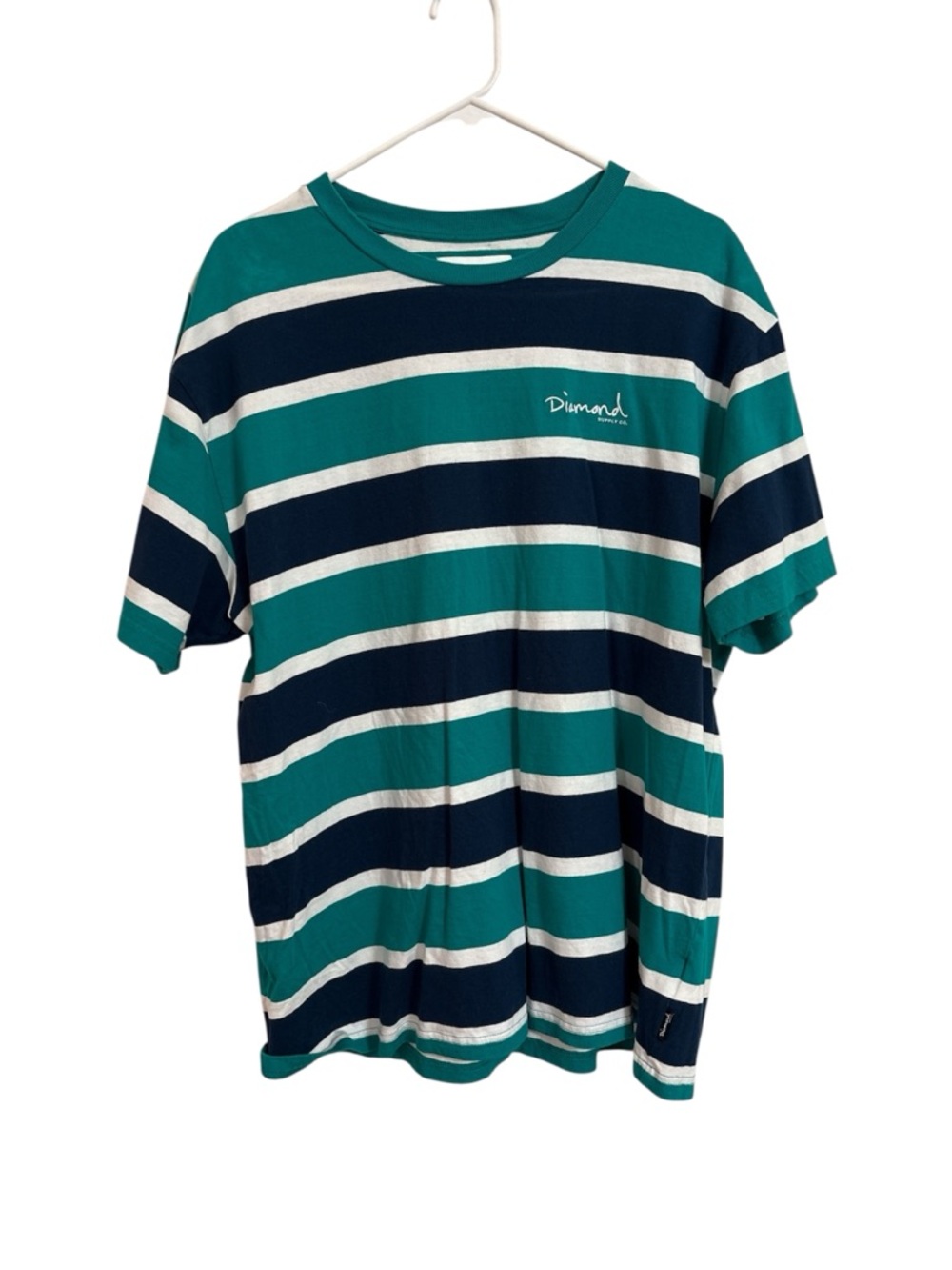 Diamond Supply Co. Teal, Navy & White Striped Crew Tee